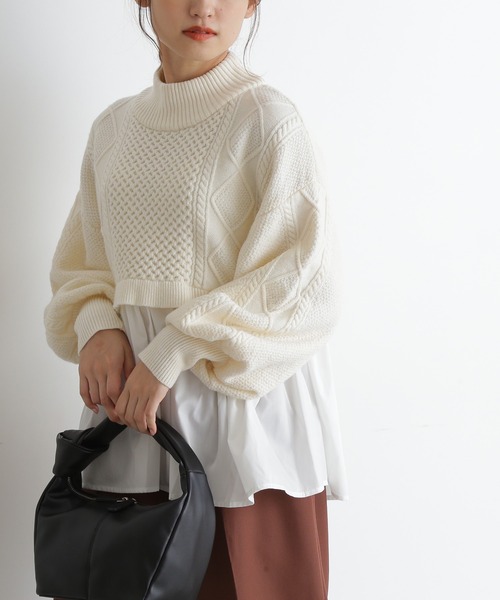 FREE'S MART(フリーズマート)の「◆レイヤード風ドッキングタートルニット(ニット/セーター・レディース・ブラック/ベージュ/ホワイト・FREE)」の1枚目の写真