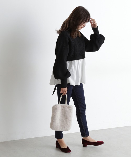 FREE'S MART(フリーズマート)の「◆レイヤード風ドッキングタートルニット(ニット/セーター・レディース・ブラック/ベージュ/ホワイト・FREE)」の4枚目の写真