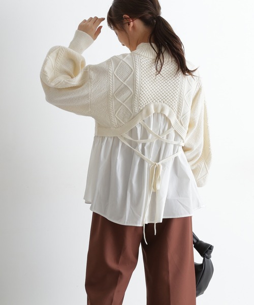 FREE'S MART(フリーズマート)の「◆レイヤード風ドッキングタートルニット(ニット/セーター・レディース・ブラック/ベージュ/ホワイト・FREE)」の5枚目の写真