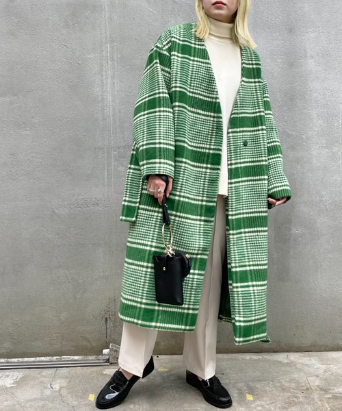 CIAOPANIC（チャオパニック）の「チェックロングガウンノーカラーコート（ノーカラーコート・レディース・ブラック/グリーン・FREE）」の11枚目の写真