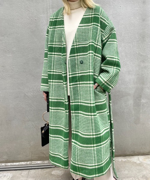 CIAOPANIC（チャオパニック）の「チェックロングガウンノーカラーコート（ノーカラーコート・レディース・ブラック/グリーン・FREE）」の12枚目の写真