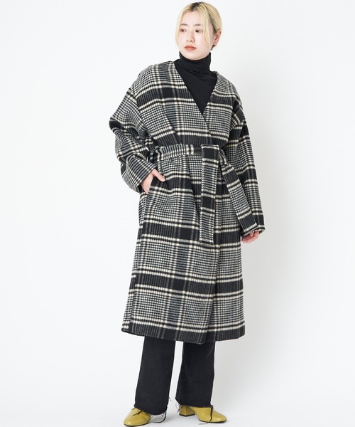 CIAOPANIC（チャオパニック）の「チェックロングガウンノーカラーコート（ノーカラーコート・レディース・ブラック/グリーン・FREE）」の21枚目の写真
