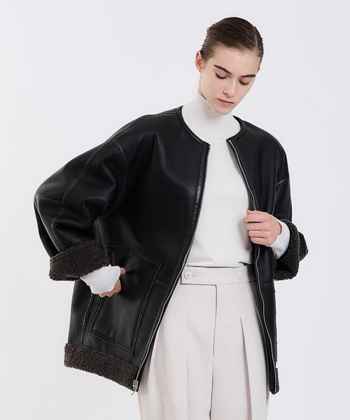 ESTNATION(エストネーション)の「ESTNATION / リバーシブルフェイクムートンブルゾン(ムートンコート・レディース・グレー/オフホワイト・38/36)」の4枚目の写真