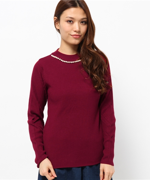 natural couture(ナチュラルクチュール)の「【natural couture NICE CLAUP】リブハイネックパールプルオーバーニット(ニット/セーター・レディース・オフホワイト/ボルドー/グリーン/ブラック/その他12/その他・FREE)」の5枚目の写真