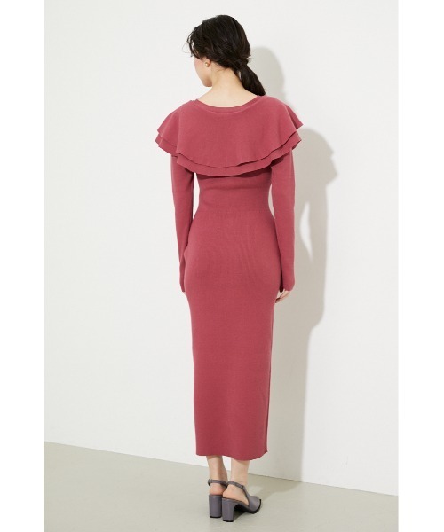 セール】2WAYフロントダブルフリルタイトニットワンピース