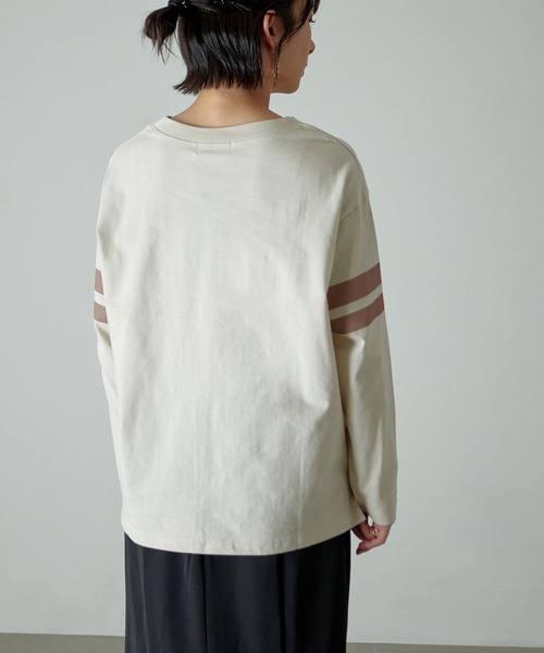 KANGOL EXTRA COMFORT(カンゴールエクストラコンフォート)の「【KANGOL EXTRA COMFORT(カンゴール エクストラコンフォート)】配色袖ラインロゴプリント クルーネックロンT(Tシャツ/カットソー・レディース・ベージュ/ネイビー/ブルーグレー/モカ・LL/M/L)」の4枚目の写真