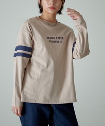 【KANGOL EXTRA COMFORT(カンゴール エクストラコンフォート)】配色袖ラインロゴプリント クルーネックロンT
