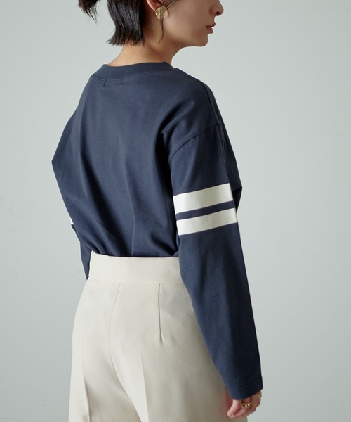 KANGOL EXTRA COMFORT(カンゴールエクストラコンフォート)の「【KANGOL EXTRA COMFORT(カンゴール エクストラコンフォート)】配色袖ラインロゴプリント クルーネックロンT(Tシャツ/カットソー・レディース・ベージュ/ネイビー/ブルーグレー/モカ・LL/M/L)」の16枚目の写真