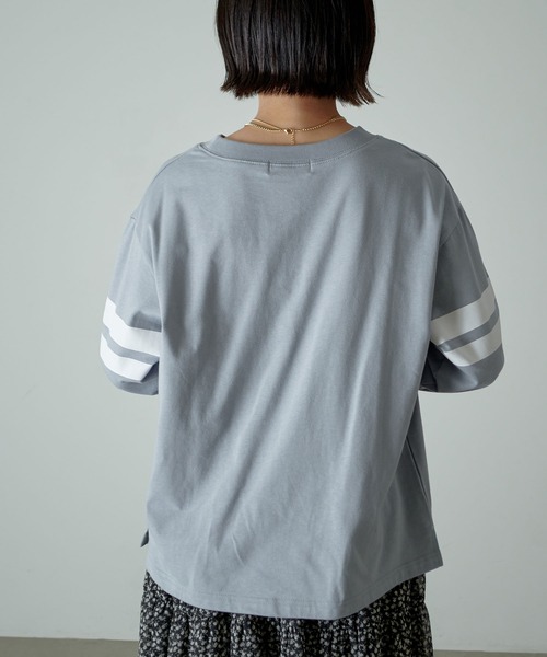 KANGOL EXTRA COMFORT(カンゴールエクストラコンフォート)の「【KANGOL EXTRA COMFORT(カンゴール エクストラコンフォート)】配色袖ラインロゴプリント クルーネックロンT(Tシャツ/カットソー・レディース・ベージュ/ネイビー/ブルーグレー/モカ・LL/M/L)」の8枚目の写真