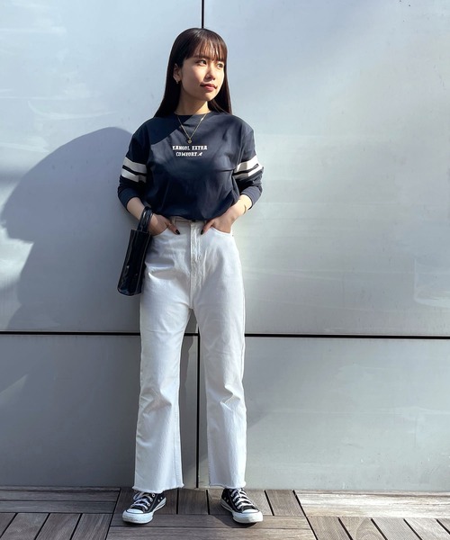 KANGOL EXTRA COMFORT(カンゴールエクストラコンフォート)の「【KANGOL EXTRA COMFORT(カンゴール エクストラコンフォート)】配色袖ラインロゴプリント クルーネックロンT(Tシャツ/カットソー・レディース・ベージュ/ネイビー/ブルーグレー/モカ・LL/M/L)」の14枚目の写真
