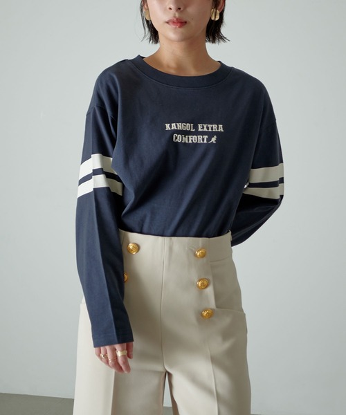 KANGOL EXTRA COMFORT(カンゴールエクストラコンフォート)の「【KANGOL EXTRA COMFORT(カンゴール エクストラコンフォート)】配色袖ラインロゴプリント クルーネックロンT(Tシャツ/カットソー・レディース・ベージュ/ネイビー/ブルーグレー/モカ・LL/M/L)」の18枚目の写真