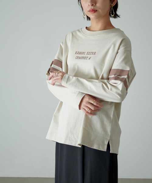 KANGOL EXTRA COMFORT(カンゴールエクストラコンフォート)の「【KANGOL EXTRA COMFORT(カンゴール エクストラコンフォート)】配色袖ラインロゴプリント クルーネックロンT(Tシャツ/カットソー・レディース・ベージュ/ネイビー/ブルーグレー/モカ・LL/M/L)」の21枚目の写真