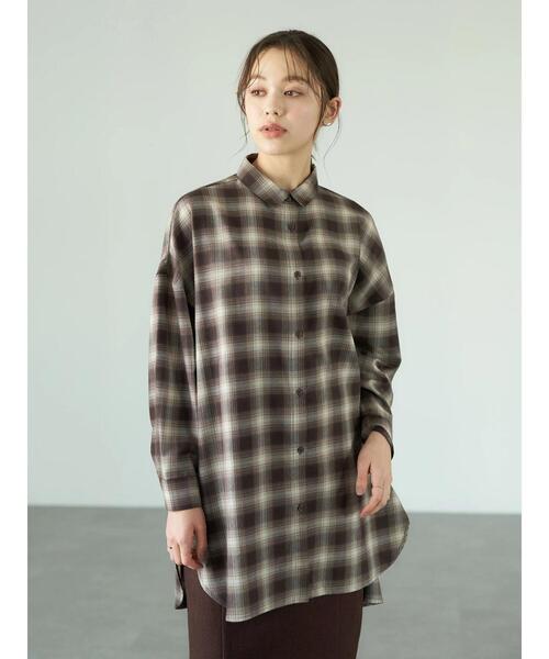 earth music&ecology(アースミュージックアンドエコロジー)の「オンブレーチェックシャツチュニック*(Tシャツ/カットソー・レディース・ホワイト系その他7/ブラウン系その他4・FREE)」の3枚目の写真