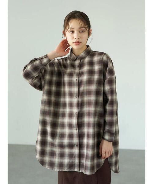 earth music&ecology(アースミュージックアンドエコロジー)の「オンブレーチェックシャツチュニック*(Tシャツ/カットソー・レディース・ホワイト系その他7/ブラウン系その他4・FREE)」の5枚目の写真