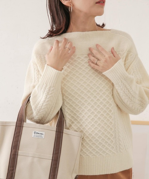 URBAN RESEARCH DOORS（アーバンリサーチドアーズ）の「アラン柄切替ニットプルオーバー（ニット/セーター・レディース・ネイビー/レッド/アイボリー・ONE）」の6枚目の写真