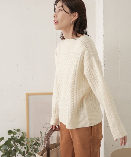 美品✨Drawer ウールカシミヤ アランニット 切替 アイボリー 1 URBAN RESEARCH DOORS（アーバンリサーチドアーズ）の「アラン柄切替