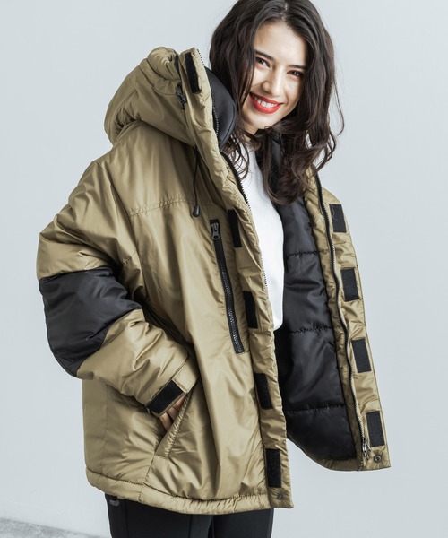 Rocky Monroe（ロッキーモンロー）の「オーバーサイズ 中綿フード付き2トーンカラー切り替えマウンテンパーカー（マウンテンパーカー・メンズ・ブラック/ベージュ/ネイビー/チャコールグレー/オリーブ・L/S/XL/M）」の5枚目の写真