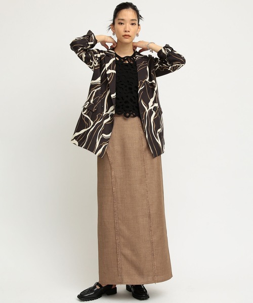 Ray BEAMS（レイビームス）の「Ray BEAMS / プリント 2ボタン ダブル ジャケット（テーラードジャケット・レディース・ダークブラウン/オフホワイト・1/0）」の4枚目の写真