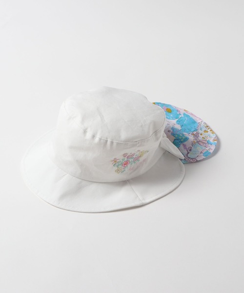 KP DECO（ケーピーデコ）の「mimiちゃんお散歩プリント日よけ付き帽子(S-L)（ハット・キッズ・オフホワイト/サックスブルー/ラベンダー・LARGE/MEDIUM/SMALL）」の2枚目の写真