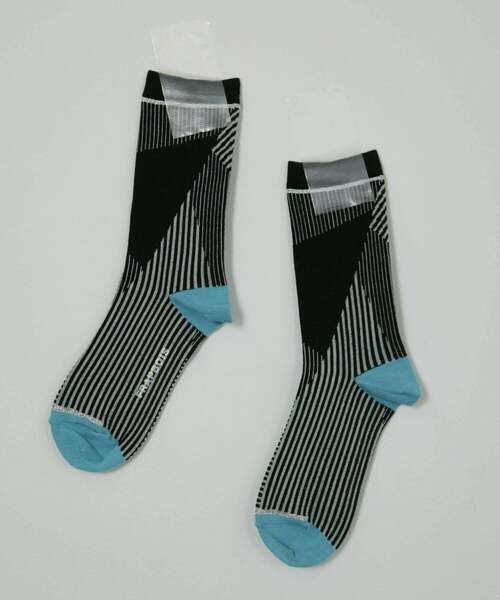 FRAPBOIS（フラボア）の「パッチストライプソックス（ソックス/靴下・レディース・グレイッシュブルー/ブラック/ホワイト・FREE）」の2枚目の写真