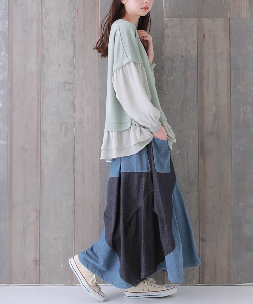 osharewalker(オシャレウォーカー)の「『アシメバルーン配色デニムスカート』(デニムスカート・レディース・ブルー・FREE)」の16枚目の写真