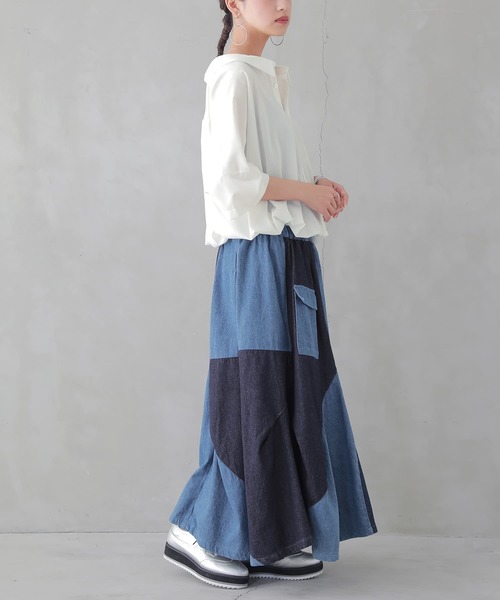 osharewalker(オシャレウォーカー)の「『アシメバルーン配色デニムスカート』(デニムスカート・レディース・ブルー・FREE)」の3枚目の写真