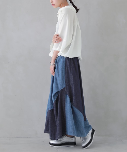 osharewalker(オシャレウォーカー)の「『アシメバルーン配色デニムスカート』(デニムスカート・レディース・ブルー・FREE)」の4枚目の写真