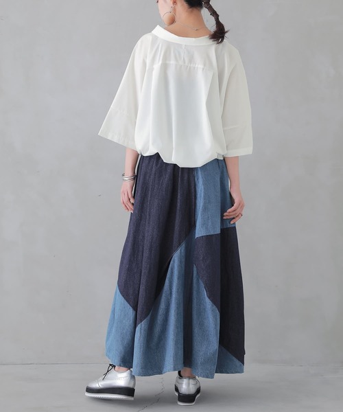 osharewalker(オシャレウォーカー)の「『アシメバルーン配色デニムスカート』(デニムスカート・レディース・ブルー・FREE)」の5枚目の写真