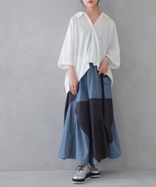osharewalker(オシャレウォーカー)の「『アシメバルーン配色デニムスカート』(デニムスカート・レディース・ブルー・FREE)」の9枚目の写真