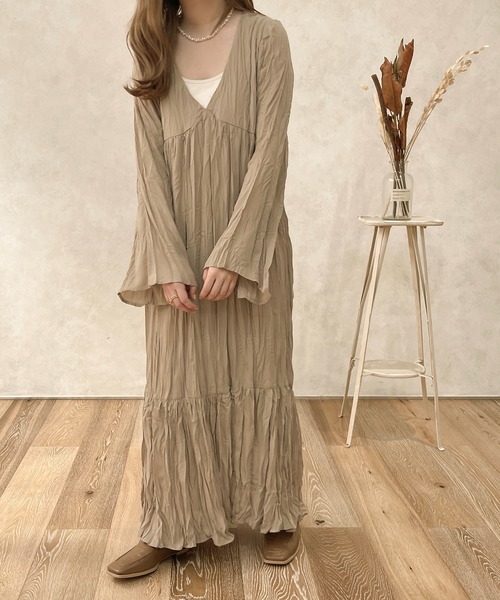 apresjour clair】フレアスリーブクリンクルワンピース【ZOZOTOWN限定