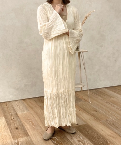 apres jour clair（アプレジュールクレア）の「【apresjour clair】フレアスリーブクリンクルワンピース【ZOZOTOWN限定アイテム】（ワンピース・レディース・アイボリー/モカ・X-LARGE/フリー）」の10枚目の写真