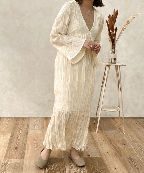 apres jour clair（アプレジュールクレア）の「【apresjour clair】フレアスリーブクリンクルワンピース【ZOZOTOWN限定アイテム】（ワンピース・レディース・アイボリー/モカ・X-LARGE/フリー）」の11枚目の写真