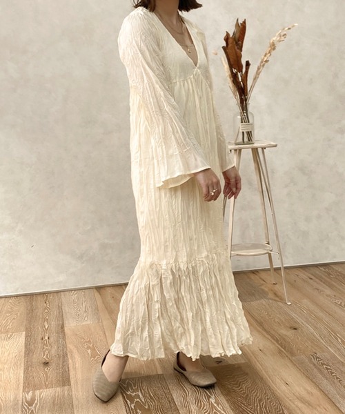 apres jour clair（アプレジュールクレア）の「【apresjour clair】フレアスリーブクリンクルワンピース【ZOZOTOWN限定アイテム】（ワンピース・レディース・アイボリー/モカ・X-LARGE/フリー）」の12枚目の写真