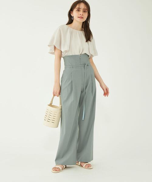 ハイウエスト ワイドパンツ エレガント  着やせ グリーン ハイウエストワイドパンツ2 / GRACE CONTINENTAL | GRACE