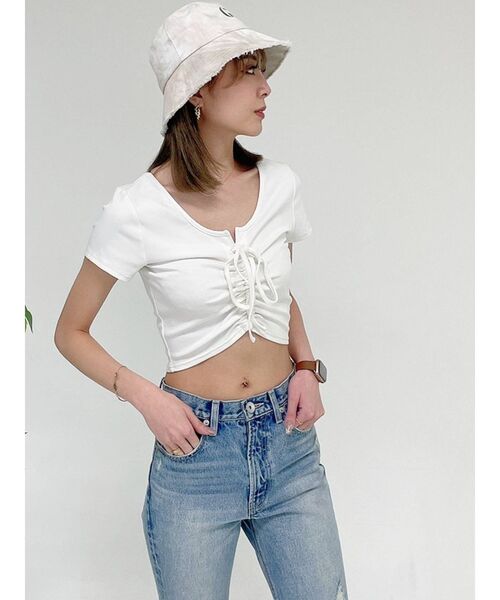 GYDA(ジェイダ)の「2WAYドロストトップス(Tシャツ/カットソー・レディース・ブラック/オフホワイト/ライトグリーン・FREE)」の2枚目の写真