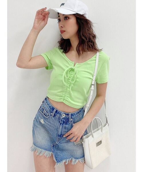 GYDA(ジェイダ)の「2WAYドロストトップス(Tシャツ/カットソー・レディース・ブラック/オフホワイト/ライトグリーン・FREE)」の14枚目の写真