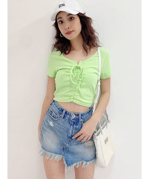 GYDA(ジェイダ)の「2WAYドロストトップス(Tシャツ/カットソー・レディース・ブラック/オフホワイト/ライトグリーン・FREE)」の7枚目の写真