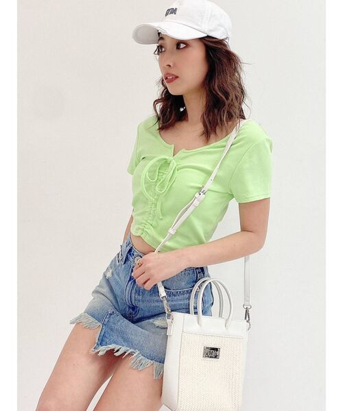 GYDA(ジェイダ)の「2WAYドロストトップス(Tシャツ/カットソー・レディース・ブラック/オフホワイト/ライトグリーン・FREE)」の4枚目の写真