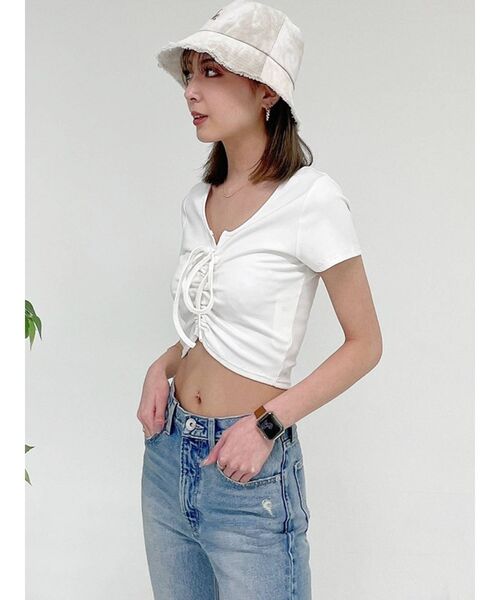 GYDA(ジェイダ)の「2WAYドロストトップス(Tシャツ/カットソー・レディース・ブラック/オフホワイト/ライトグリーン・FREE)」の12枚目の写真