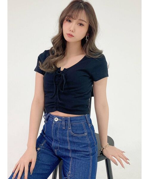 GYDA(ジェイダ)の「2WAYドロストトップス(Tシャツ/カットソー・レディース・ブラック/オフホワイト/ライトグリーン・FREE)」の15枚目の写真