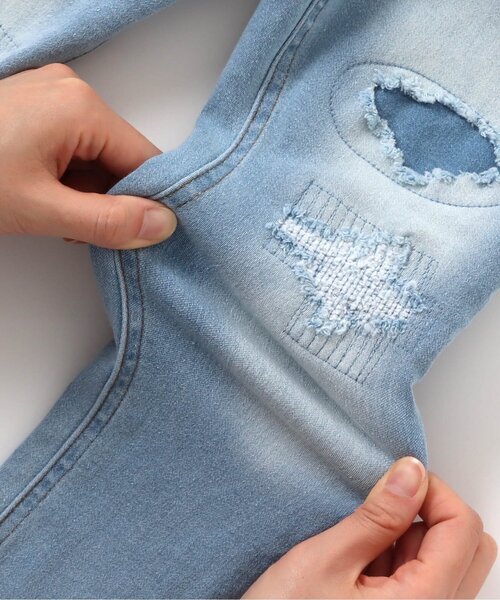 BREEZE（ブリーズ）の「もっとスキニーダメージデニムパンツ_ストレッチ 10分丈（デニムパンツ・キッズ・サックスブルー/ネイビー・140/80/130/110/120/90/100）」の14枚目の写真