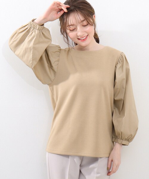 DRESKIP（ドレスキップ）の「◆異素材ボリューム袖プルオーバー（Tシャツ/カットソー・レディース・ブラック/オフホワイト/グリーン/サンドベージュ・04/03/02）」の4枚目の写真