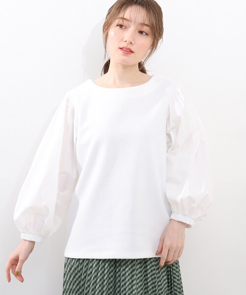 DRESKIP（ドレスキップ）の「◆異素材ボリューム袖プルオーバー（Tシャツ/カットソー・レディース・ブラック/オフホワイト/グリーン/サンドベージュ・04/03/02）」の5枚目の写真