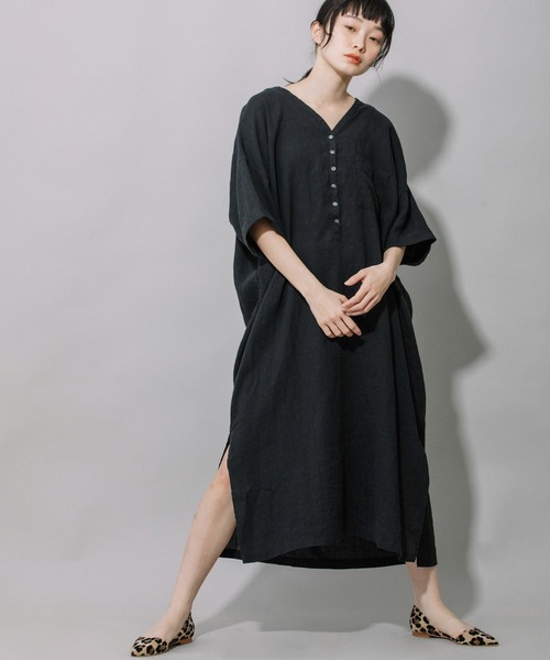 Munich（ミューニック）の「60sフレンチリネンリラックスワンピース（ワンピース・レディース・ホワイト/ブラック/グレー/カーキ/ピンク・FREE）」の2枚目の写真