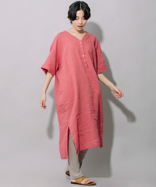 Munich（ミューニック）の「60sフレンチリネンリラックスワンピース（ワンピース・レディース・ホワイト/ブラック/グレー/カーキ/ピンク・FREE）」の6枚目の写真