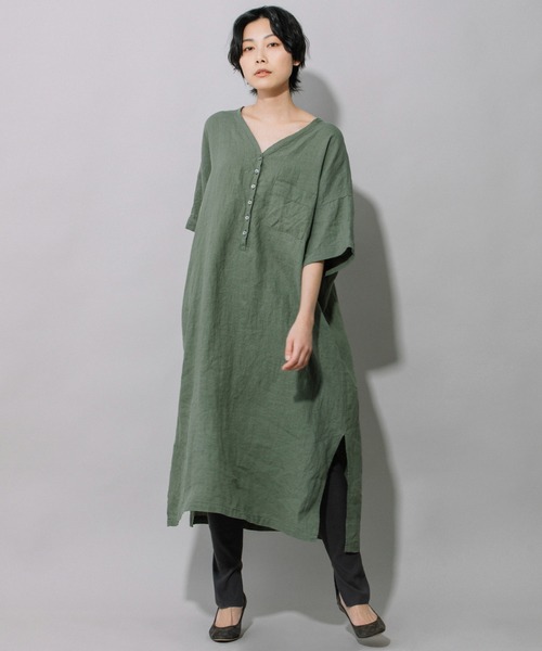 Munich（ミューニック）の「60sフレンチリネンリラックスワンピース（ワンピース・レディース・ホワイト/ブラック/グレー/カーキ/ピンク・FREE）」の15枚目の写真