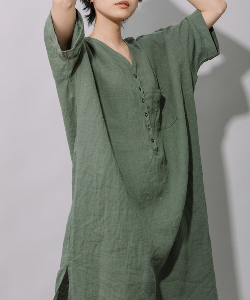 Munich（ミューニック）の「60sフレンチリネンリラックスワンピース（ワンピース・レディース・ホワイト/ブラック/グレー/カーキ/ピンク・FREE）」の19枚目の写真