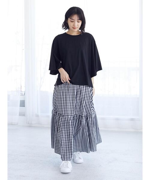 ESCAR(エスカー)の「・ESCAR インヤンptフレアスリーブTシャツ(Tシャツ/カットソー・レディース・ブラック/ラベンダー/オフホワイト・FREE)」の12枚目の写真