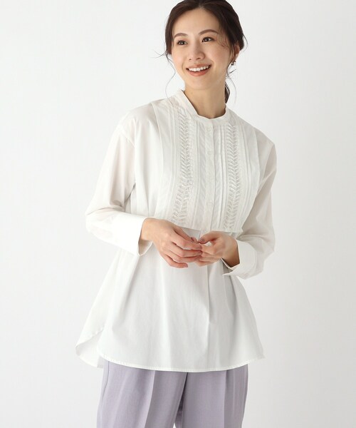 index(インデックス)の「◆コットンピンタックシャツチュニック【WEB限定アイテム】(チュニック・レディース・グリーン系/ブラック/ホワイト系・36/42/40/38)」の2枚目の写真