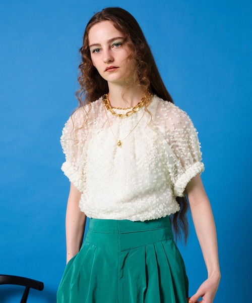 MAISON SPECIAL（メゾンスペシャル）の「ドットジャガードブラウス【MAISON SPECIAL/メゾンスペシャル】（シャツ/ブラウス・レディース・オフホワイト/ブラック/オレンジ・FREE）」の10枚目の写真